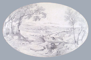 CONSALVO CARELLI, View of the Gulf of Naples, black chalk
